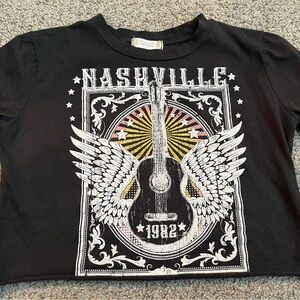 Altar'd State Black Nashville Winged Guitar Tee with Yellow & Pink Accents